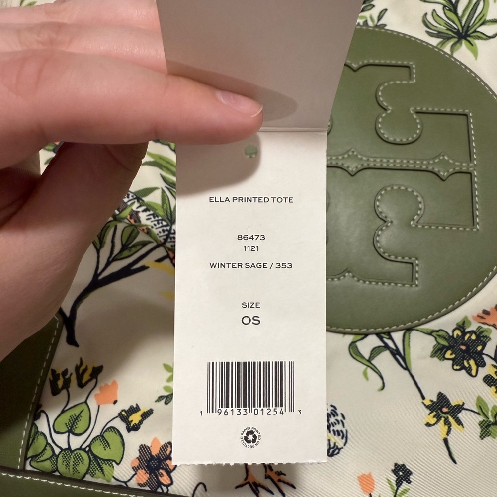 Tory Burch Ella Green and Cream Floral Tote - Picture 2 of 8